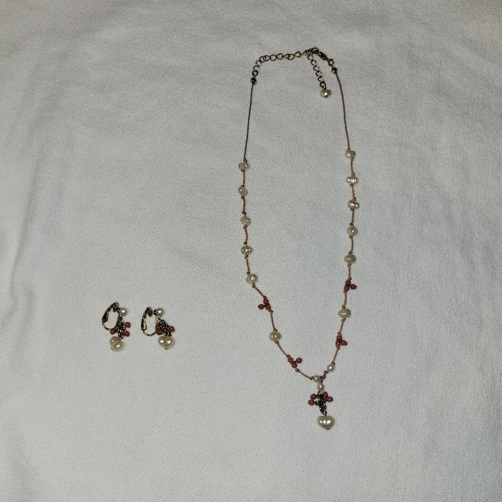 Avon Orange and Cream Necklace Dainty Jewelry Set With Earrings